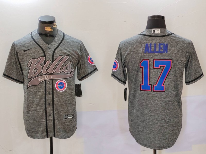 Personalized Men’s Buffalo Bills #17 Josh Allen Grey Team Cool Base Stitched Baseball Jerseys