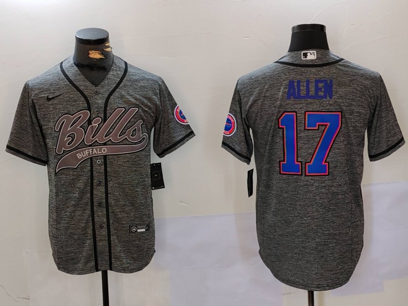 Personalized Men’s Buffalo Bills #17 Josh Allen Grey Team Cool Base Stitched Baseball Jerseys