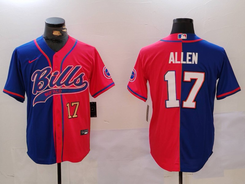 Personalized Men’s Buffalo Bills #17 Josh Allen Red Blue Team Cool Base Stitched Baseball Jersey