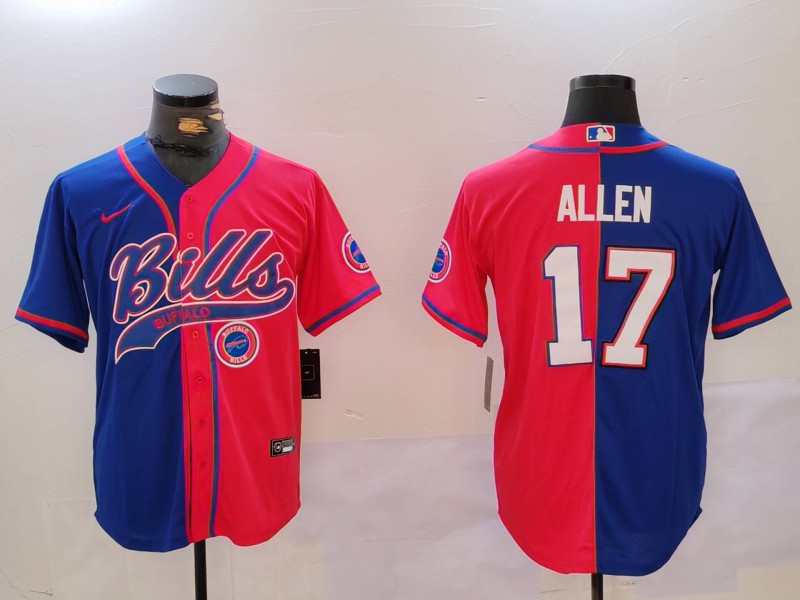 Personalized Men’s Buffalo Bills #17 Josh Allen Red Blue Team Cool Base Stitched Baseball Jerseys