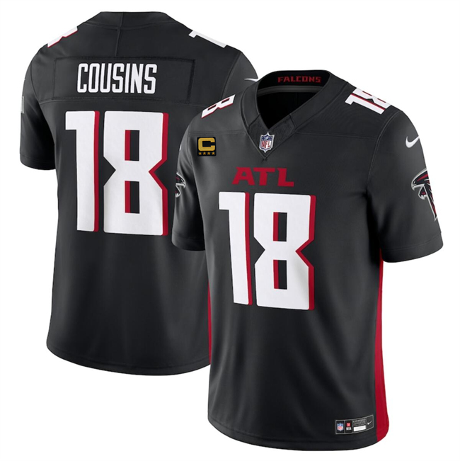 Personalized Men’s Atlanta Falcons #18 Kirk Cousins Black 2024 F.U.S.E With 4-Star C Patch Untouchable Limited Stitched Football Jersey