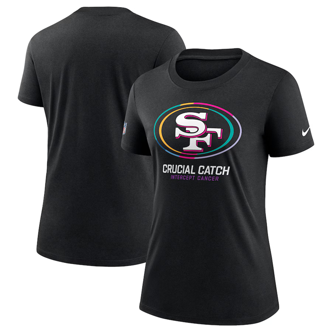 Personalized Women’s San Francisco 49ers Black 2024 Crucial Catch T-Shirt(Run Small)