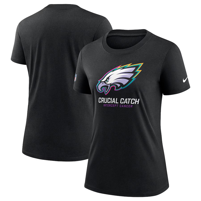 Personalized Women’s Philadelphia Eagles Black 2024 Crucial Catch T-Shirt(Run Small)