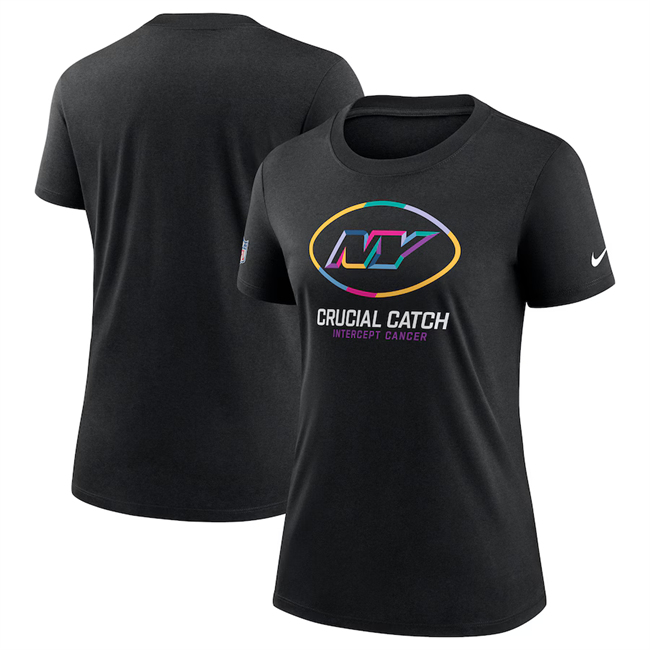 Personalized Women’s New York Jets Black 2024 Crucial Catch T-Shirt(Run Small)