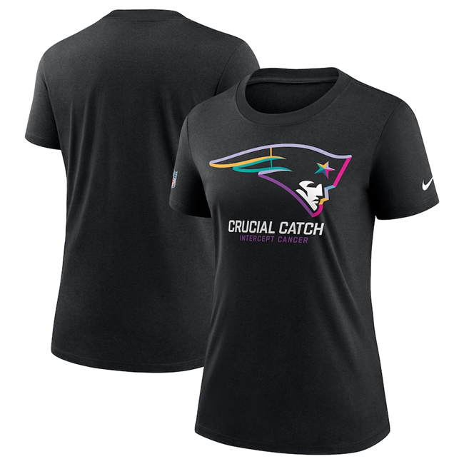 Personalized Women’s New England Patriots Black 2024 Crucial Catch T-Shirt(Run Small)