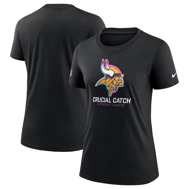 Personalized Women’s Minnesota Vikings Black 2024 Crucial Catch T-Shirt(Run Small)