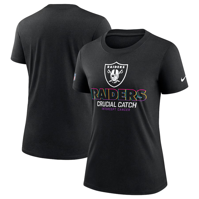 Personalized Women’s Las Vegas Raiders Black 2024 Crucial Catch T-Shirt(Run Small)