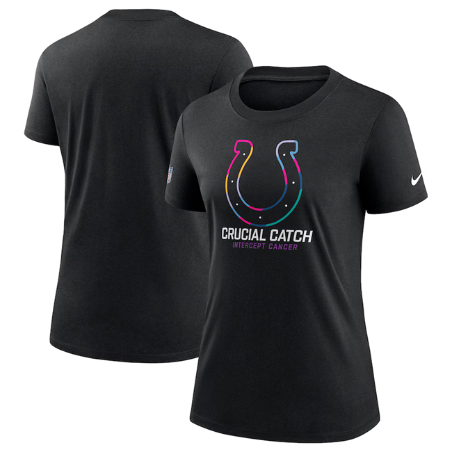 Personalized Women’s Indianapolis Colts Black 2024 Crucial Catch T-Shirt(Run Small)