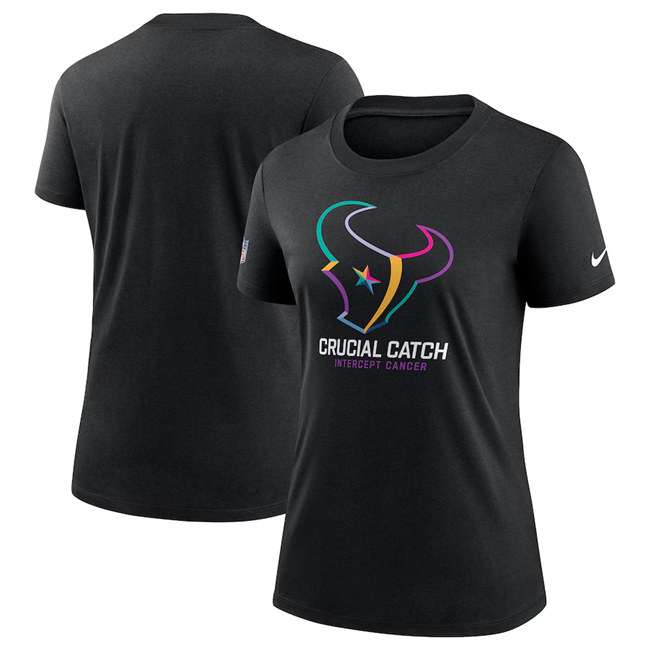 Personalized Women’s Houston Texans Black 2024 Crucial Catch T-Shirt(Run Small)