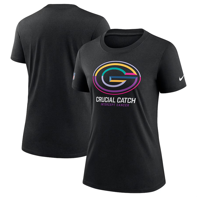 Personalized Women’s Green Bay Packers Black 2024 Crucial Catch T-Shirt(Run Small)