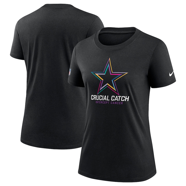 Personalized Women’s Dallas Cowboys Black 2024 Crucial Catch T-Shirt(Run Small)