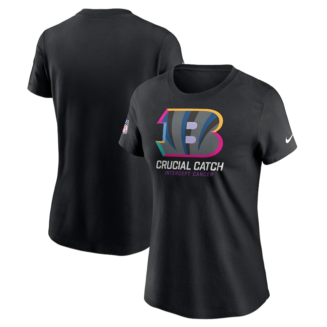Personalized Women’s Cincinnati Bengals Black 2024 Crucial Catch T-Shirt(Run Small)