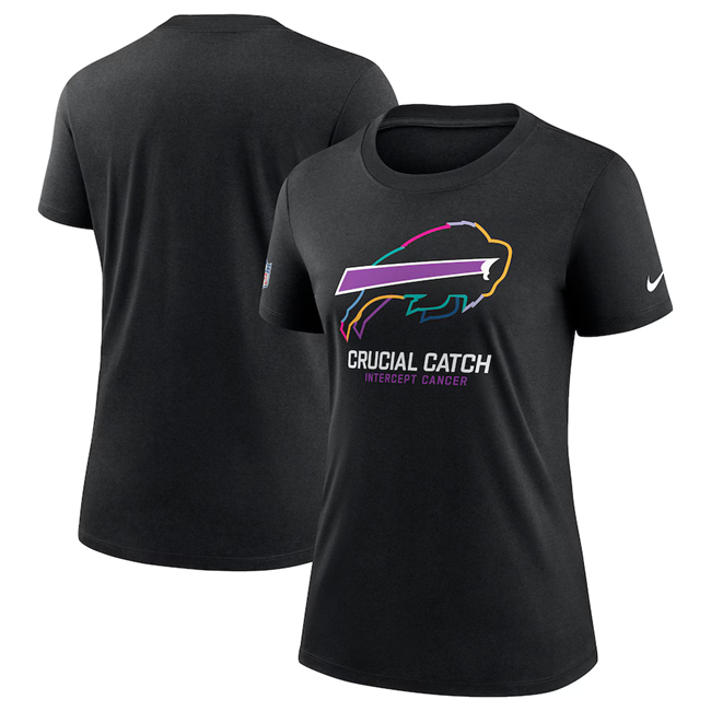 Personalized Women’s Buffalo Bills Black 2024 Crucial Catch T-Shirt(Run Small)
