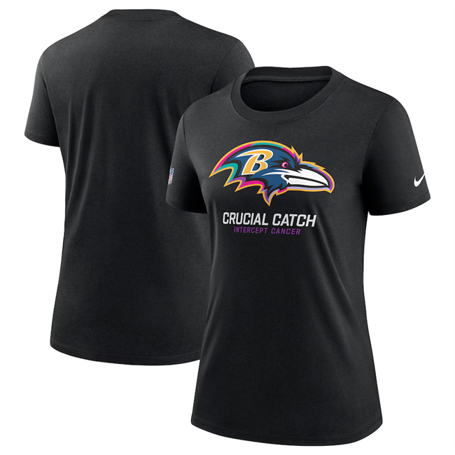 Personalized Women’s Baltimore Ravens Black 2024 Crucial Catch T-Shirt(Run Small)