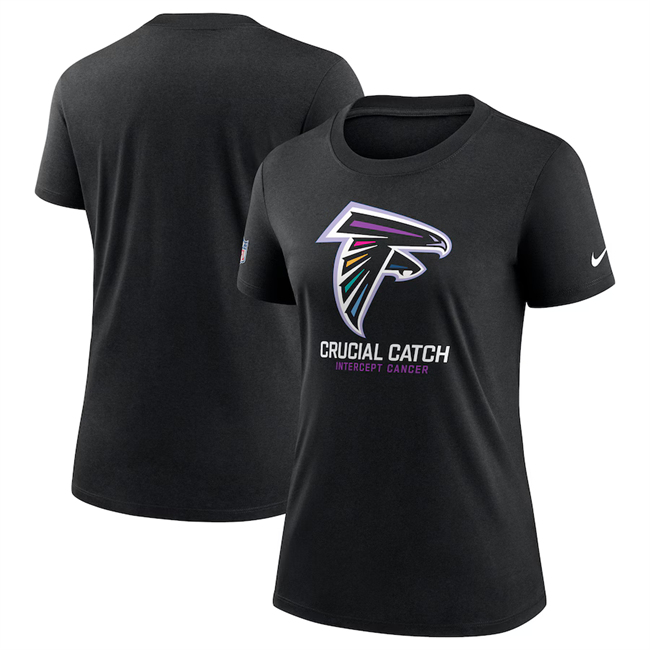 Personalized Women’s Atlanta Falcons Black 2024 Crucial Catch T-Shirt(Run Small)