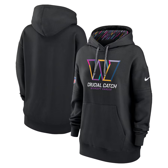 Personalized Women’s Washington Commanders Black 2024 Crucial Catch Club Pullover Hoodie(Run Small)