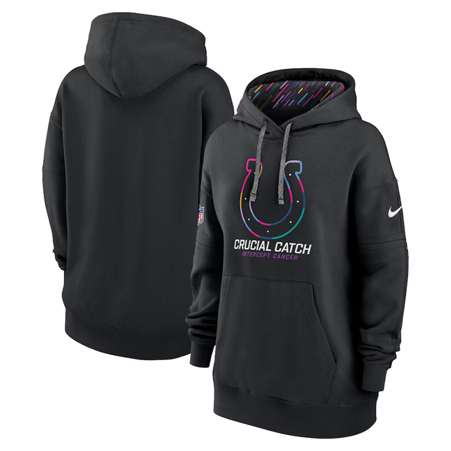 Personalized Women’s Indianapolis Colts Black 2024 Crucial Catch Club Pullover Hoodie(Run Small)