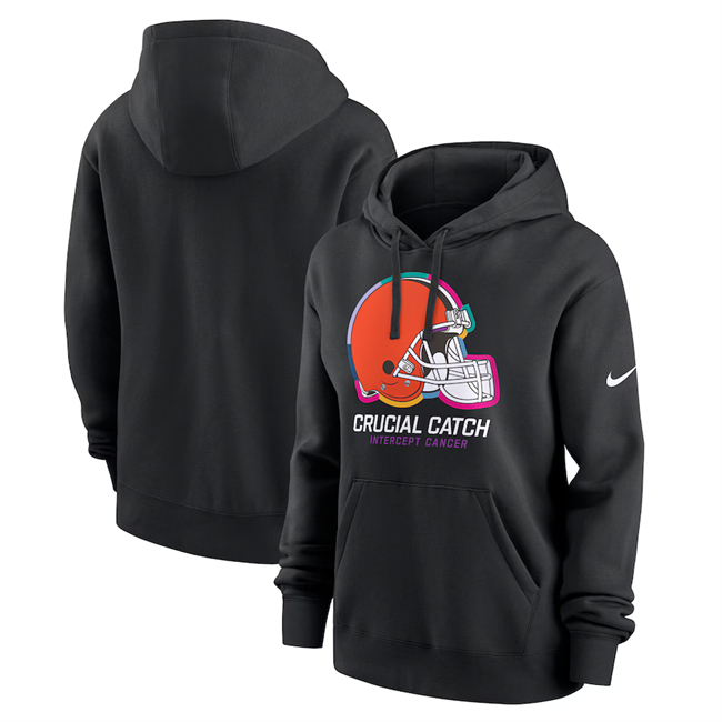 Personalized Women’s Cleveland Browns Black 2024 Crucial Catch Club Pullover Hoodie(Run Small)