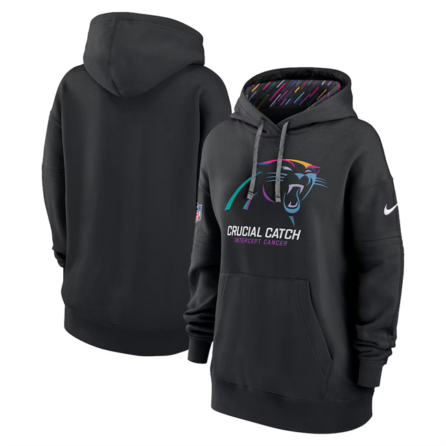Personalized Women’s Carolina Panthers Black 2024 Crucial Catch Club Pullover Hoodie(Run Small)