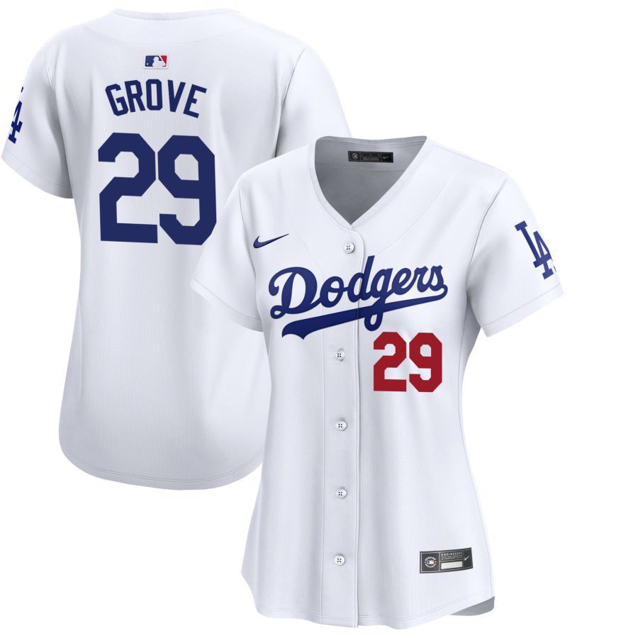 Personalized Women’s Los Angeles Dodgers #29 Michael Grove White Stitched Baseball Jersey