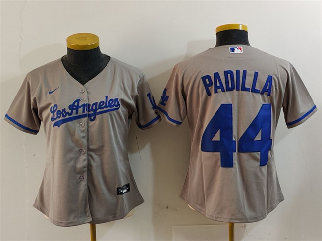 Personalized Women’s Los Angeles Dodgers #44 Vicente Padilla Grey Stitched Jersey(Run Small)