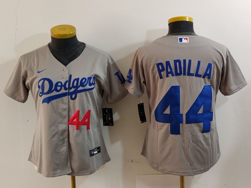 Personalized Women’s Los Angeles Dodgers #44 Vicente Padilla Grey Stitched Jersey(Run Small)
