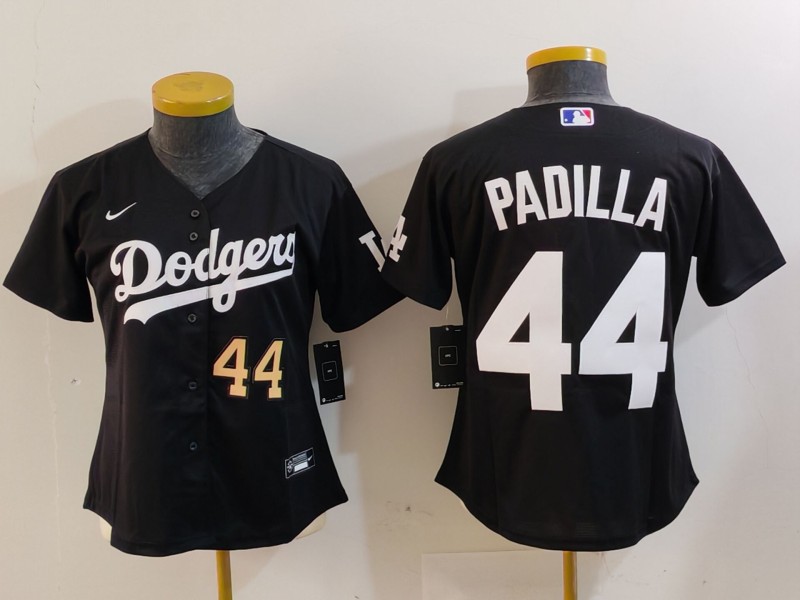 Personalized Women’s Los Angeles Dodgers #44 Vicente Padilla Black Stitched Jersey(Run Small)