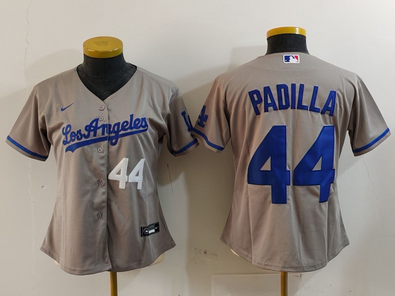 Personalized Women’s Los Angeles Dodgers #44 Vicente Padilla Grey Stitched Jersey(Run Small)