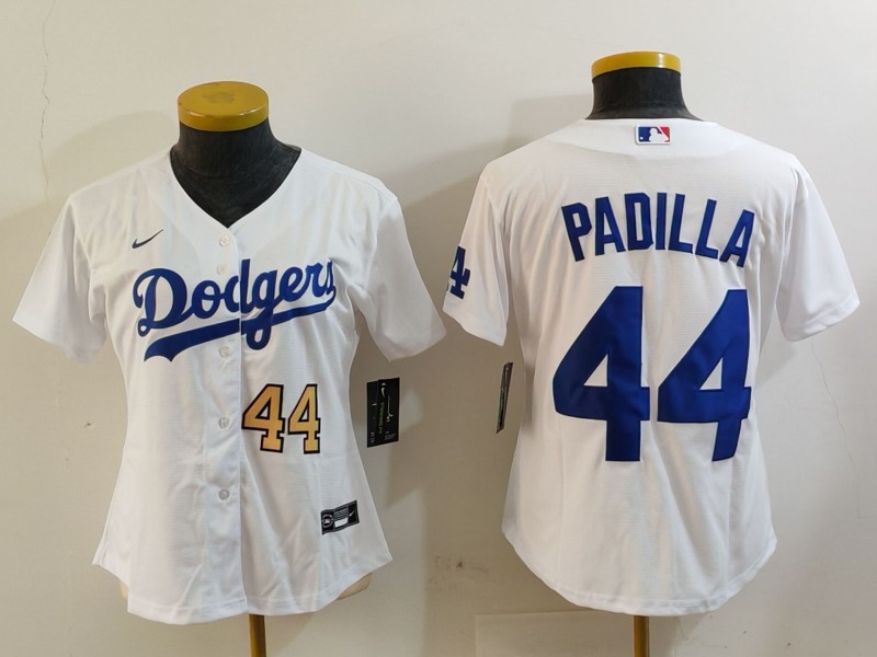 Personalized Women’s Los Angeles Dodgers #44 Vicente Padilla White Stitched Jersey(Run Small)