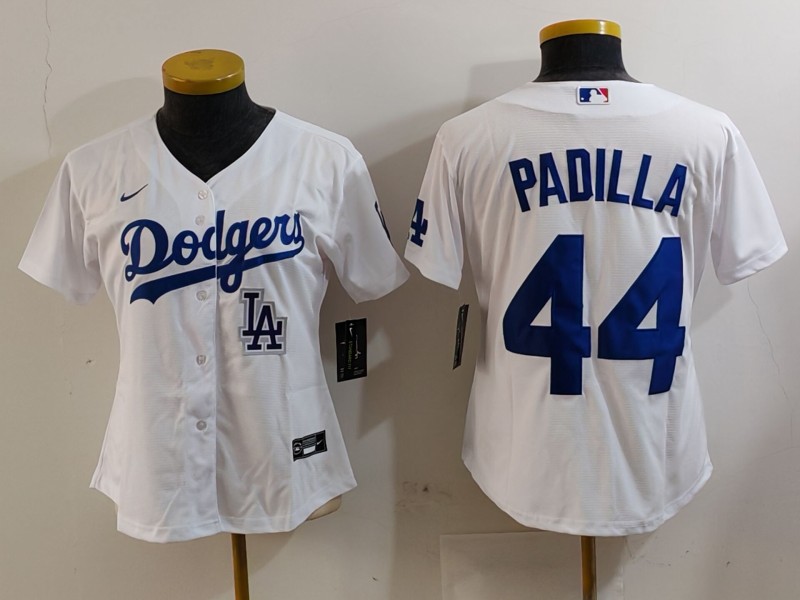 Personalized Women’s Los Angeles Dodgers #44 Vicente Padilla White Stitched Jersey(Run Small)