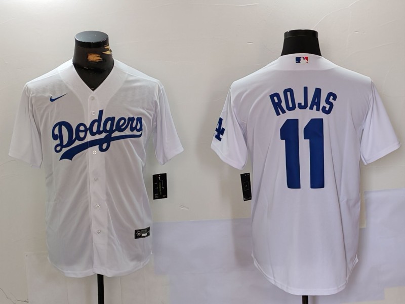 Personalized Men’s Los Angeles Dodgers #11 Miguel Rojas White Cool Base Stitched Baseball Jersey