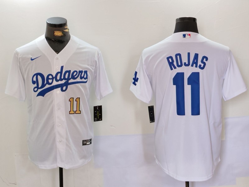 Personalized Men’s Los Angeles Dodgers #11 Miguel Rojas White Cool Base Stitched Baseball Jerseys