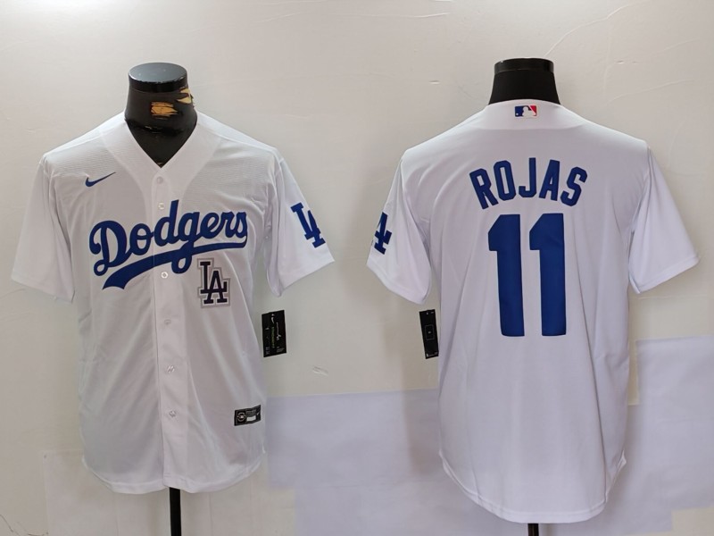 Personalized Men’s Los Angeles Dodgers #11 Miguel Rojas White Cool Base Stitched Baseball Jerseys