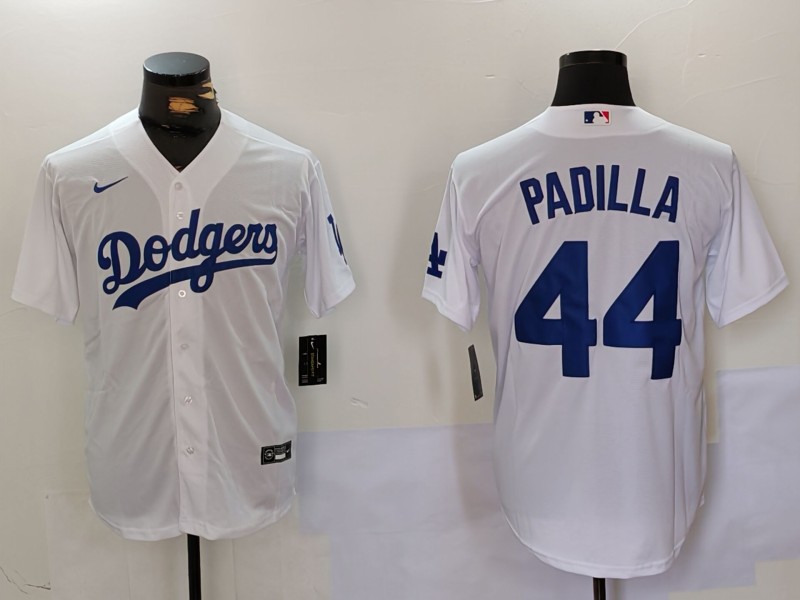 Personalized Men’s Los Angeles Dodgers #44 Vicente Padilla White Cool Base Stitched Baseball Jersey