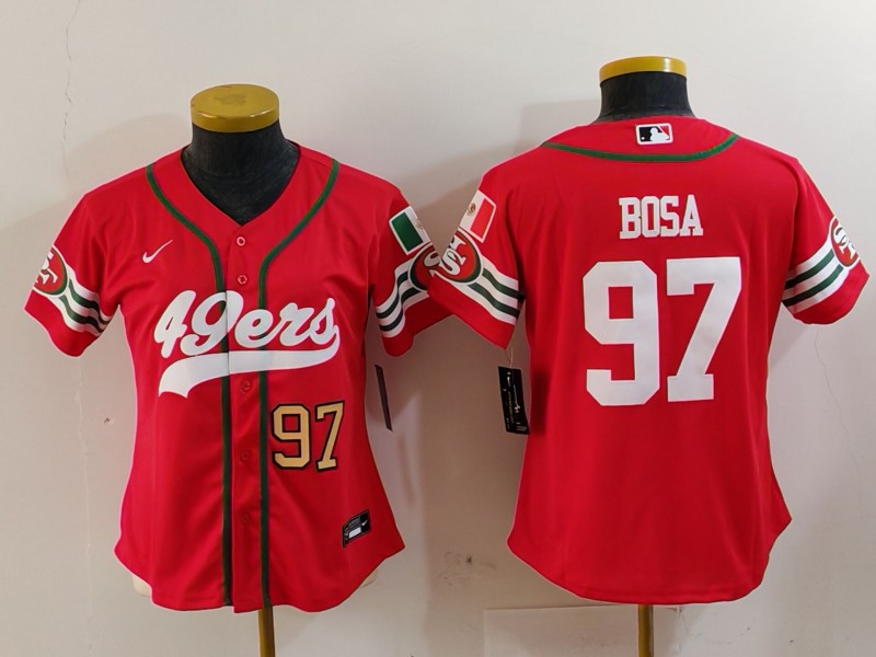 Personalized Women’s San Francisco 49ers #97 Nick Bosa Red Mexico With Patch Cool Base Stitched Baseball Jersey(Run Small)