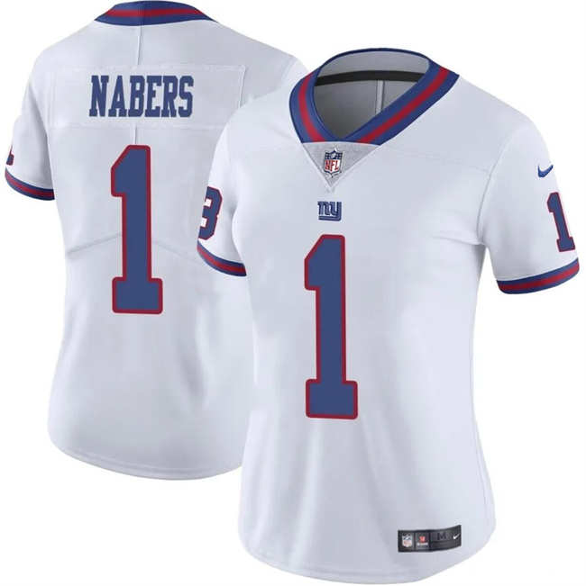 Personalized Women’s New York Giants #1 Malik Nabers White Color Rush Stitched Jersey(Run Small)