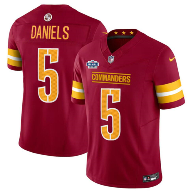 Personalized Men’s Washington Commanders #5 Jayden Daniels Burgundy 2024 With Draft Patch F.U.S.E Limited Stitched Football Jersey