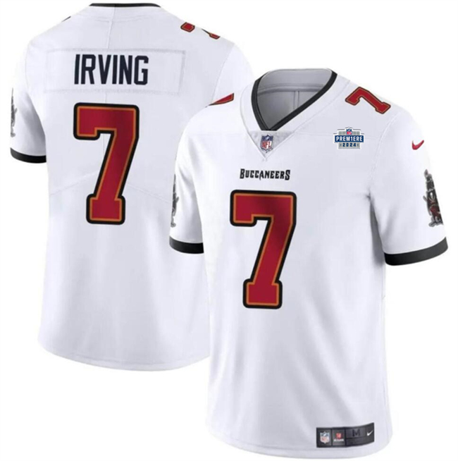 Personalized Men’s Tampa Bay Buccaneers #7 Bucky Irving White With Draft Patch Limited Stitched Jersey