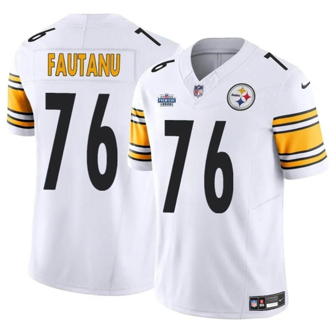 Personalized Men’s Pittsburgh Steelers #76 Troy Fautanu White 2024 With Dradt Patch F.U.S.E. Untouchable Limited Stitched Jersey
