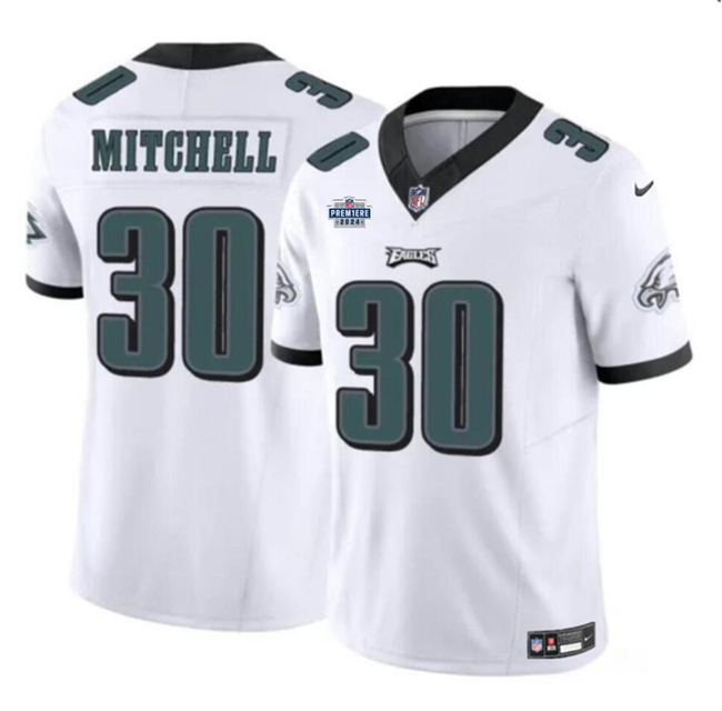 Personalized Men’s Philadelphia Eagles #30 Quinyon Mitchell White 2024 With Dradt Patch F.U.S.E Untouchable Limited Stitched Football Jersey