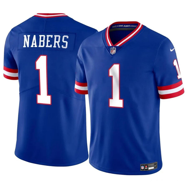Personalized Men’s New York Giants #1 Malik Nabers Blue 2024 Draft Throwback Untouchable Limited Stitched Jersey