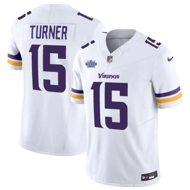 Personalized Men’s Minnesota Vikings #15 Dallas Turner White 2024 With Draft Patch F.U.S.E Untouchable Limited Stitched Jersey