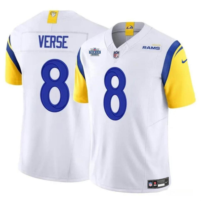 Personalized Men’s Los Angeles Rams #8 Jared Verse White 2024 With Dradt Patch F.U.S.E Untouchable Stitched Football Jersey