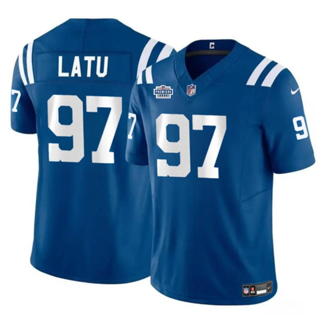 Personalized Men’s Indianapolis Colts #97 Laiatu Latu Blue 2024 With Dradt Patch F.U.S.E. Limited Stitched Football Jersey