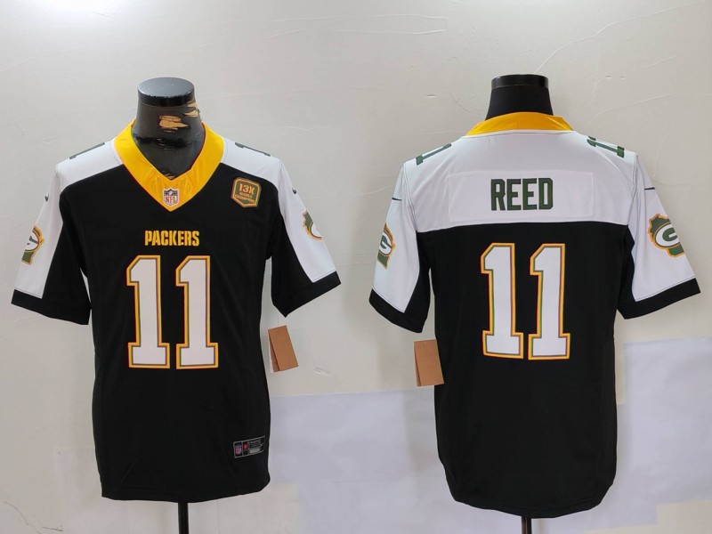 Personalized Men’s Green Bay Packers #11 Jayden Reed Black White 2024 F.U.S.E. Home Patch 13 Time World Champions Untouchable Limited Stitched Jersey