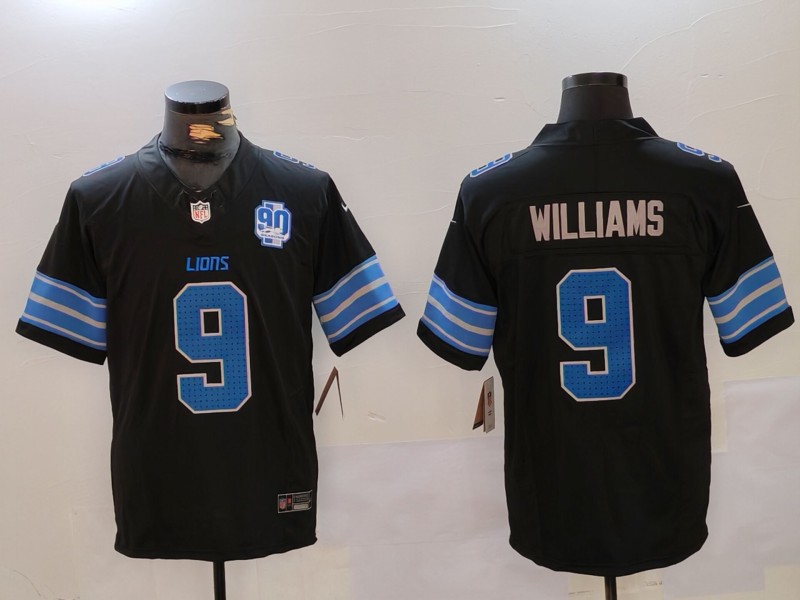 Personalized Men’s Detroit Lions #9 Jameson Williams Black 2024 F.U.S.E. 2nd Alternate With 90th Anniversary Patch Limited Stitched Jersey
