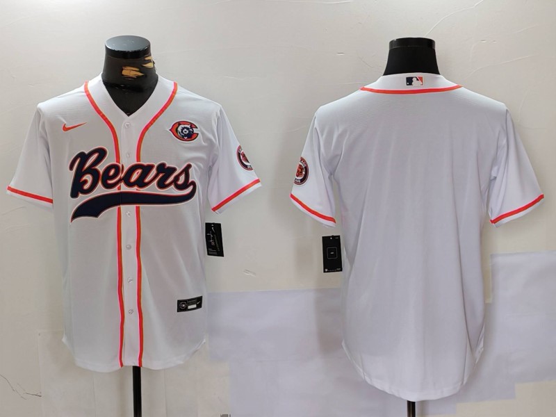 Personalized Men’s Chicago Bears Blank White With Patch Cool Base Stitched Baseball Jersey