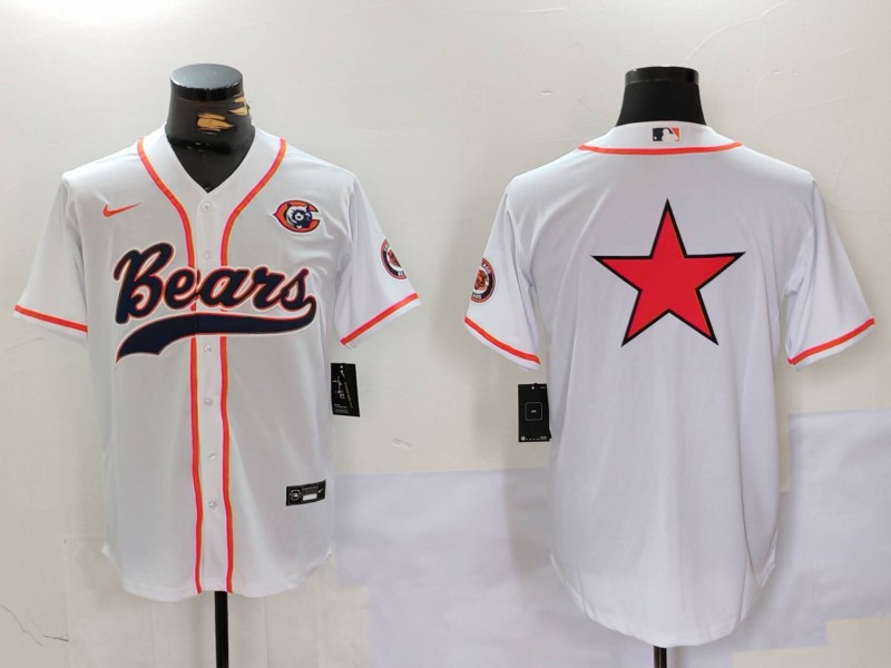 Personalized Men’s Chicago Bears White Team Big Logo With Patch Cool Base Stitched Baseball Jerseys