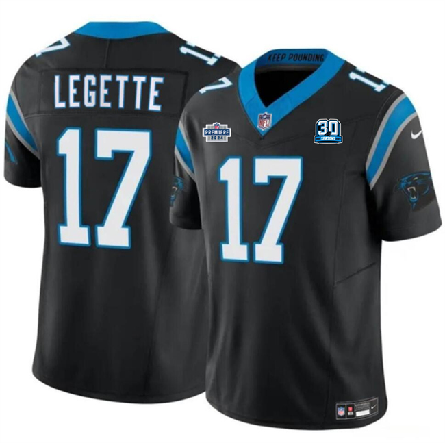 Personalized Men’s Carolina Panthers #17 Xavier Legette Black 2024 With Dradt Patch And 30th Anniversary Patch F.U.S.E. Limited Stitched Football Jersey