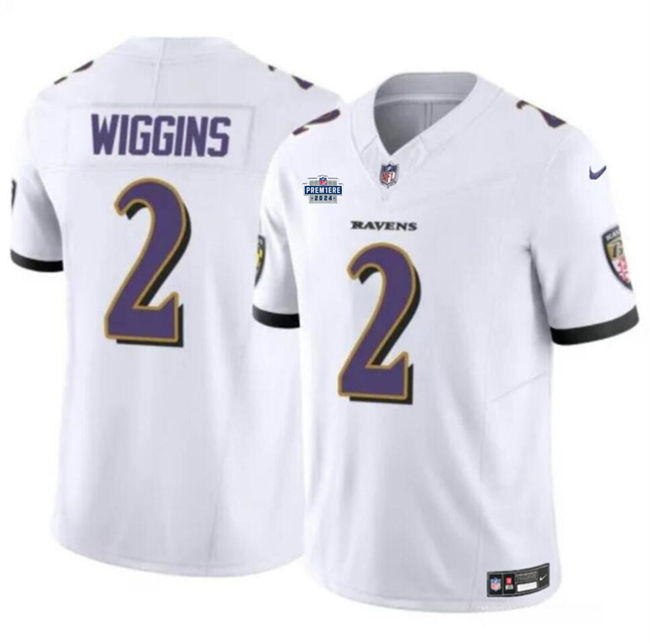 Personalized Men’s Baltimore Ravens #2 Nate Wiggins White 2024 With Dradt Patch F.U.S.E Limited Football Jersey